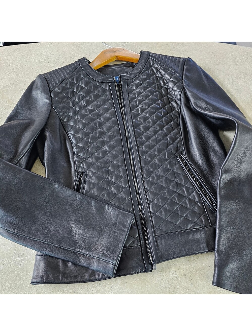 Cole Haan Women's Black Quilted Leather Jacket Size M